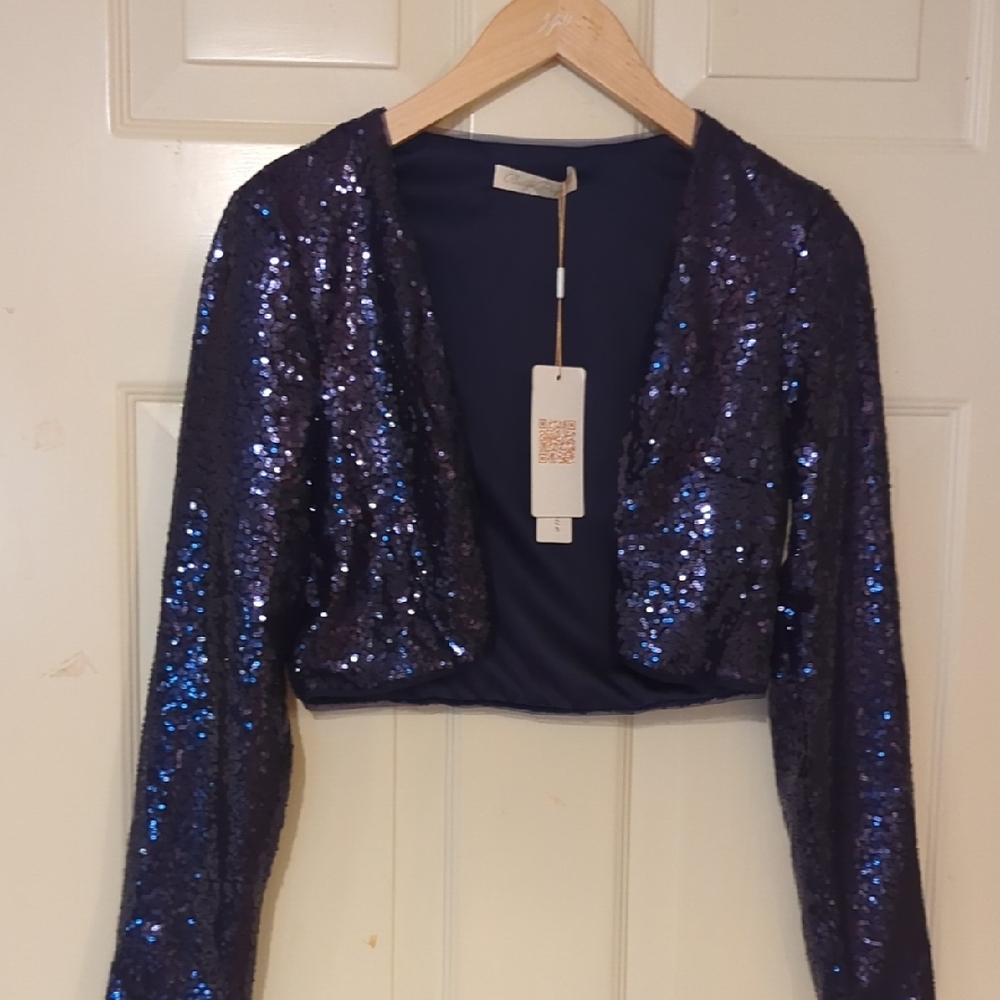 Elegant Sequin Midnight Blue Crop Top